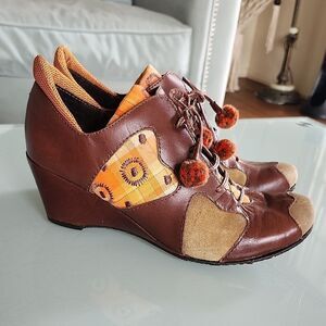 M By Morenatom Leather  Wedge Cottagecore Witchy Goth Boho Heels Size 8-8.5